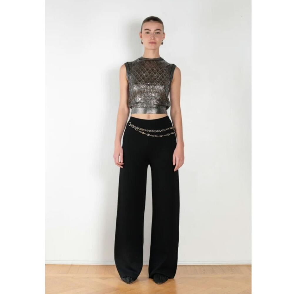 PACO RABANNE COATED METALLICA POINTELLE KNIT TOP SIZE XL